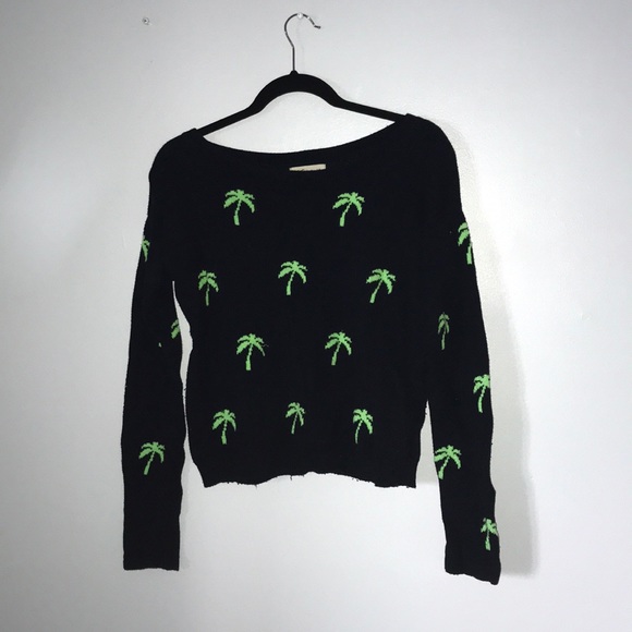 Navy Blue Hollister Sweater with Green Palm Trees! - Picture 1 of 2